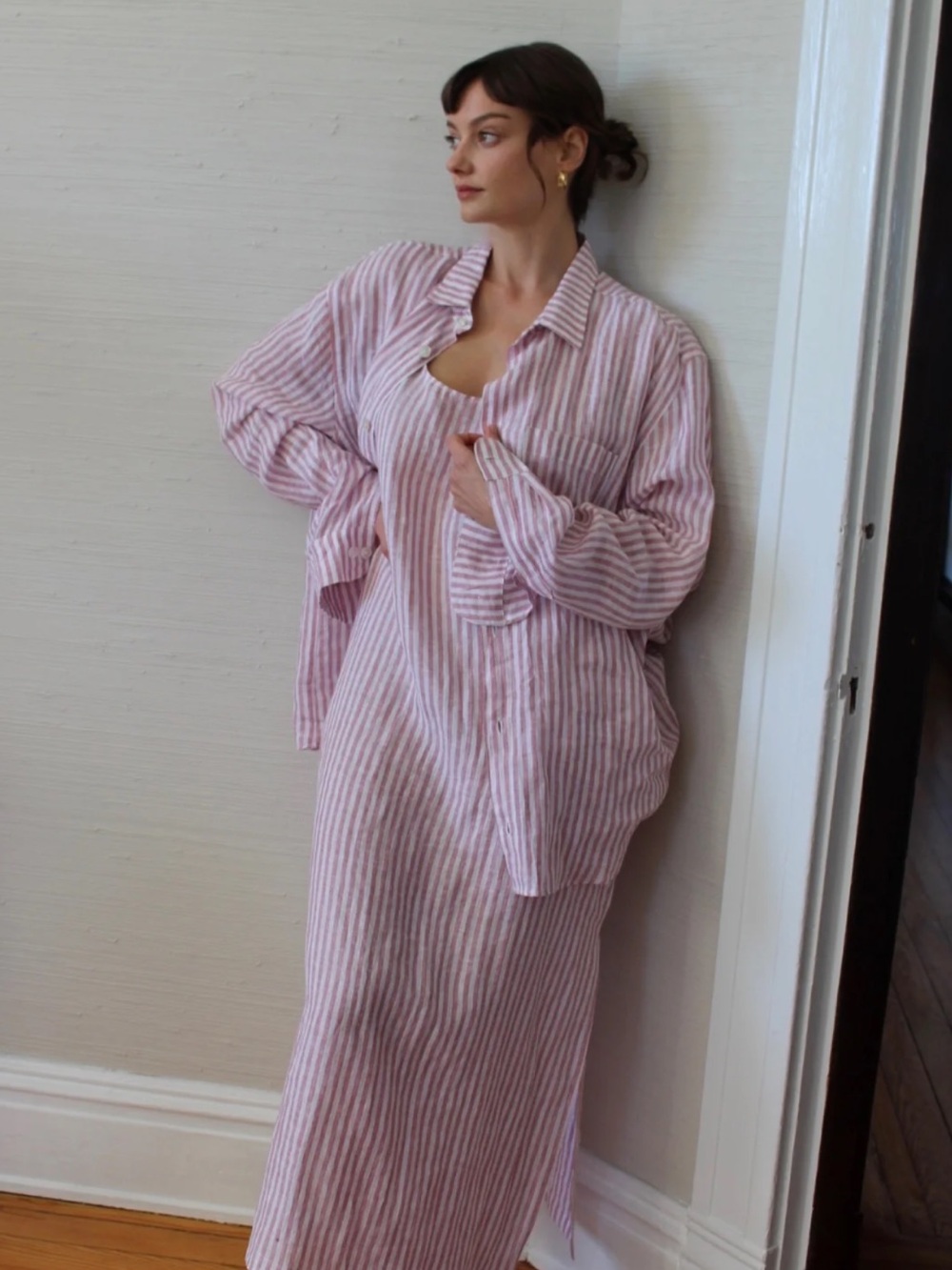 ISO Na Nin Arlo Linen long sleeve shirt either blue or crimson